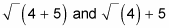 Two different calculations with the square root symbol.