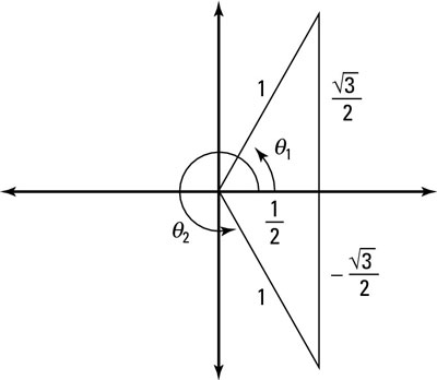 The two solution triangles in the unit circle.