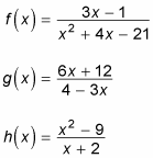 Three examples of rational functions.