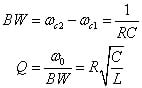 The bandwidth BW and quality factor Q