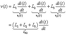 Formula to get the net voltage in series inductors.