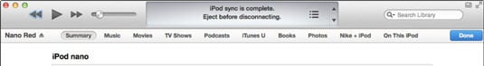 Wait for syncing to finish, and then click the eject button next to the &#147;iPod&#148; in the iPod button.