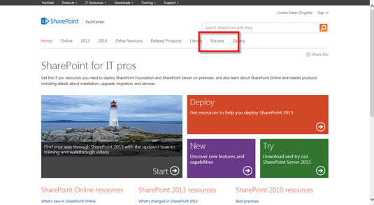 Click the Forums link at the top of the page.