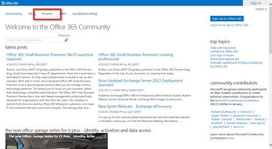 To find help for using SharePoint Online, you can navigate your web browser to the <a href="http://community.office365.com">Office 365 community page</a>.