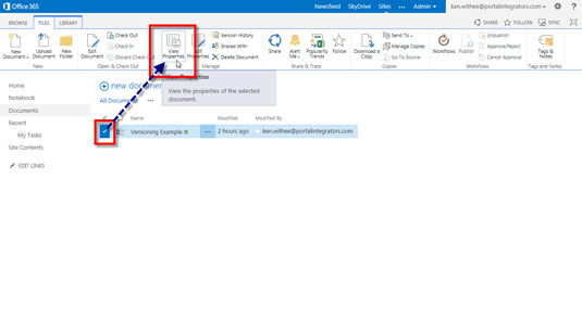 View the version of the document on the properties page.