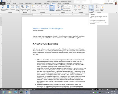 On the Review tab, click the Compare button.