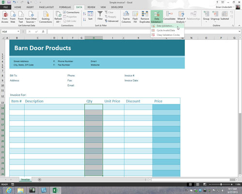 Select the cell or cells that need a rule and then click Data Validation on the Data tab of the Ribbon.