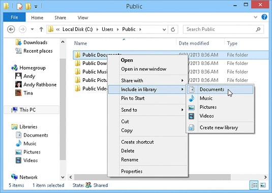 Include the Public Documents folder in your Documents library.