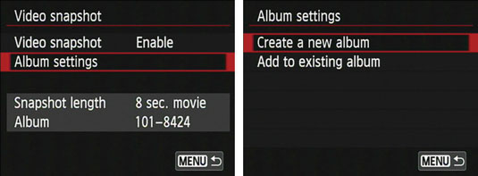 Set the Video Snapshot option to Enable and choose Album Settings.