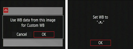Message that appears when you create a custom white balance setting.