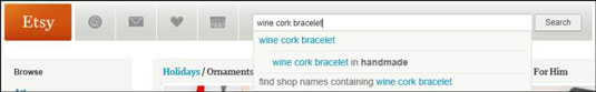 From Etsy’s home page, type a keyword or phrase in the Search field, located in the center of the header bar.