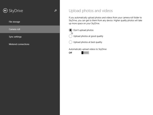 Select the Don’t Upload Photos option from the right pane.