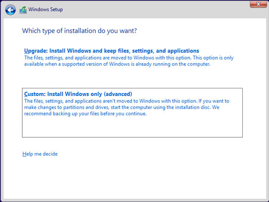 In the Windows Setup screen, change the language if you wish, click Next, and then click Install Now.