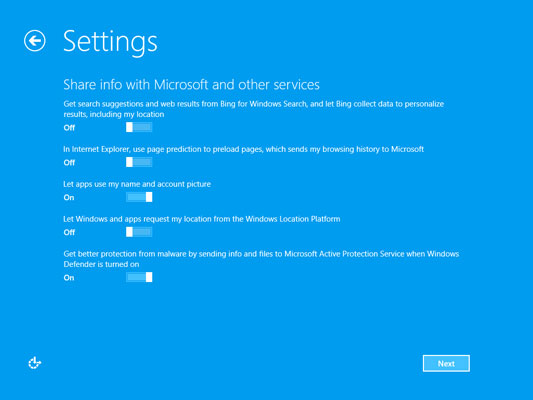 If you trust Microsoft, choose Use Express Settings. If not, choose Customize.