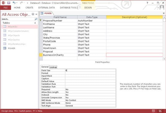 How to Create a SQL Database Table in Access 2013 - dummies