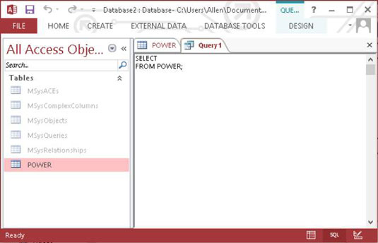 Click SQL View to display the SQL View Object tab.