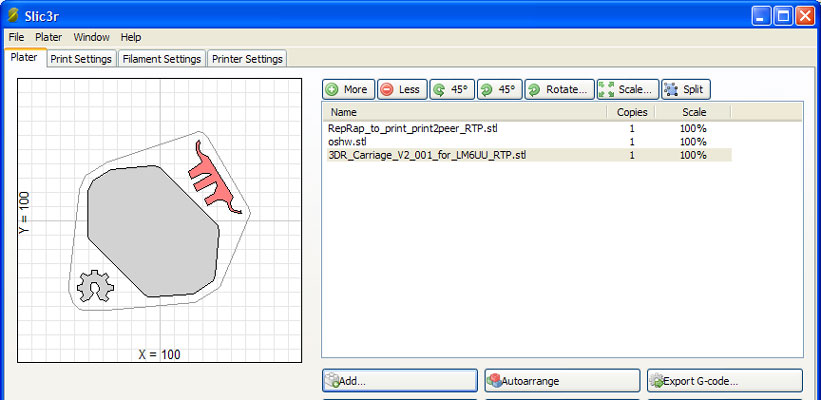 Position the model for printing by loading it into Slic3r.