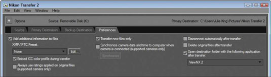 Click the Preferences tab to set the rest of the transfer options.