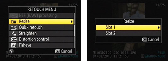 Press the <i>i</i> button to display the Retouch menu over your image.
