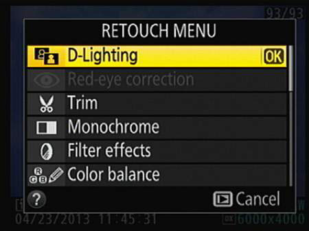 Access the Retouch menu.