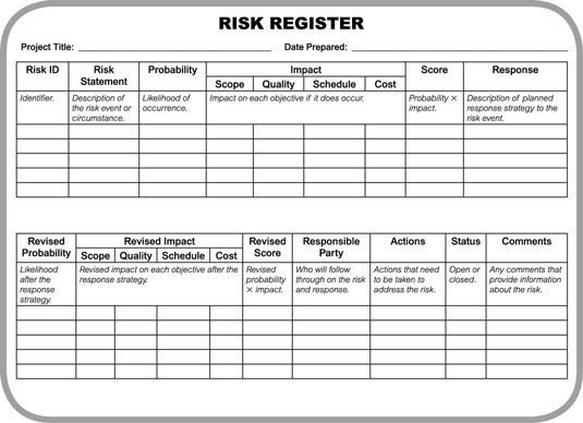 A Risk Register form.