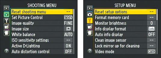 Choose the Reset option to return to the default settings for the respective menu.