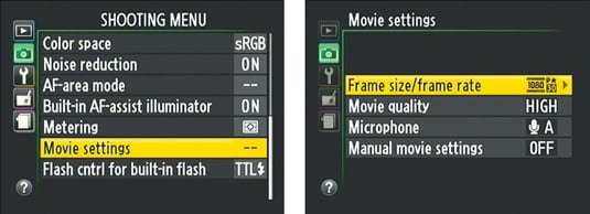 You access all movie-recording options except Video Mode through the Movie Settings option on the S