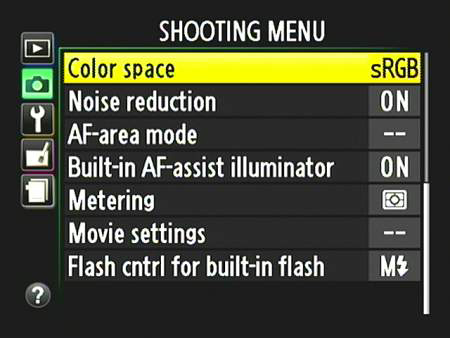 Change the Color Space setting via the Shooting menu.