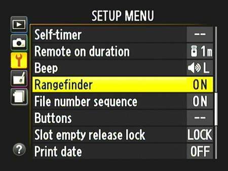 Enable the rangefinder via the Custom Setting menu.