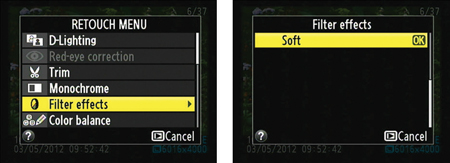 The Soft filter is found on the last page of the Filter Effects menu.