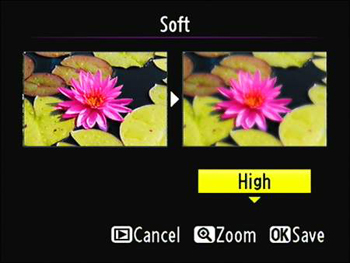 Press the Multi Selector up or down to choose the strength of the effect.