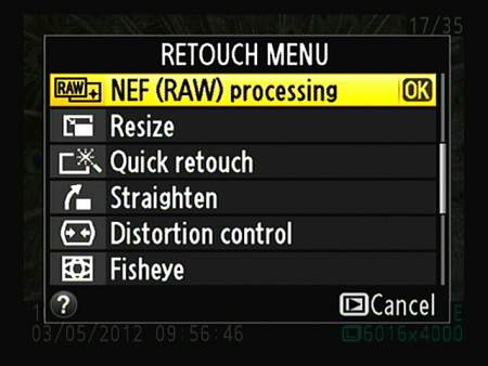 In single-image playback mode, press OK to display the Retouch menu over your photo.