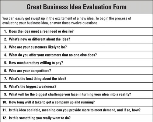 Business ideas evaluation form to know your niche segment