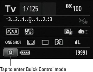 Figure 1: To shift to Quick Control mode from the Shooting Settings screen, tap the Q icon or press