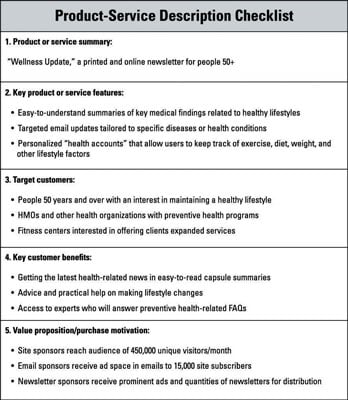 product and service description in business plan