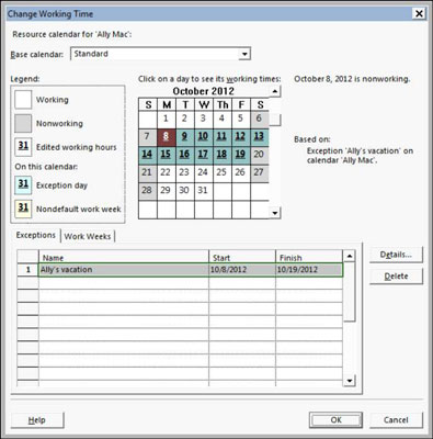 Task And Resource Calendars In Project 13 Dummies