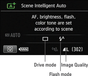 In Scene Intelligent Auto and Flash Off modes, you still have control over the Drive mode and Image