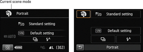 Figure 2: Use the Quick Settings screen to choose your scene mode.