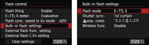 These advanced flash options affect only the built-in flash.