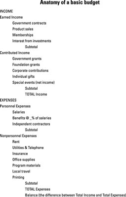 Sample Budget For Nonprofit Startup