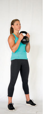 Grab a kettlebell or dumbbell and hold it directly in front of the chest, like a goblet (hence, the name goblet squat).