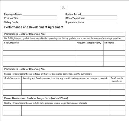 A sample road-map form for an EDP.