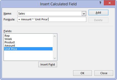Enter the formula to perform the new field’s calculation in the Formula text box, inserting whatever fields you need by clicking the name in the Fields list box and then clicking the Insert Field button.