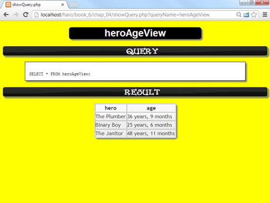 Screenshot of the VIEW, a tool in MySQL 5.0 that allows users to view their data in a virtual table.