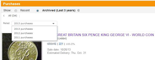 ebay canada purchase history