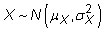 Shorthand way of indicating that a random variable has a normal distribution.