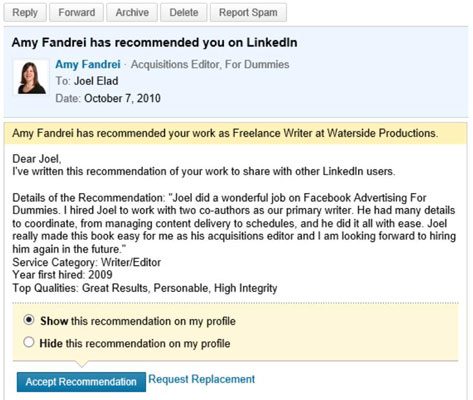 Exemple de demande de recommandation linkedin