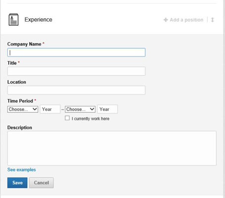 Click the Add a Position link to the right of the Experience header.