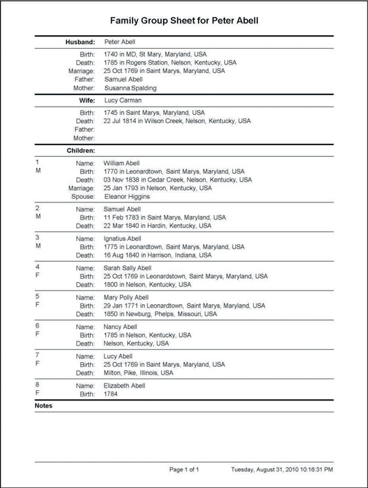 Family Group Sheet