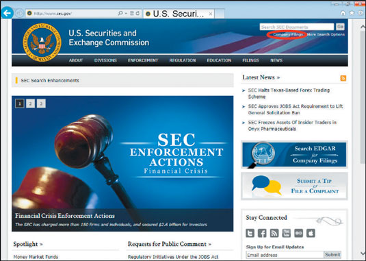 <b>Go to</b> the <a href="http://www.sec.gov">SEC's website</a><b>.</b> <b>Click the Company Filings link, located just below the Search SEC Documents box in the upper-right corner.</b>